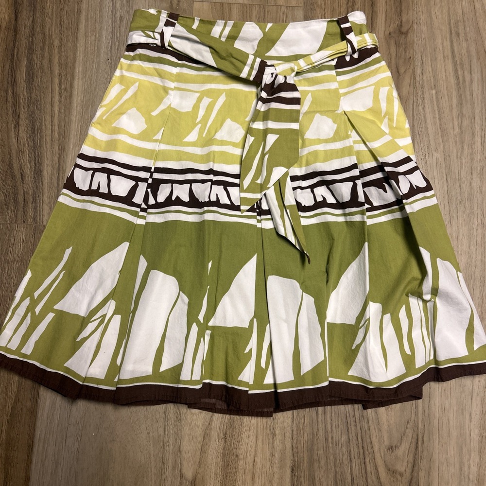 Talbots Petites 6 Pleated Native Batik Lined Flare Skirt Tie Belt Boho Skater